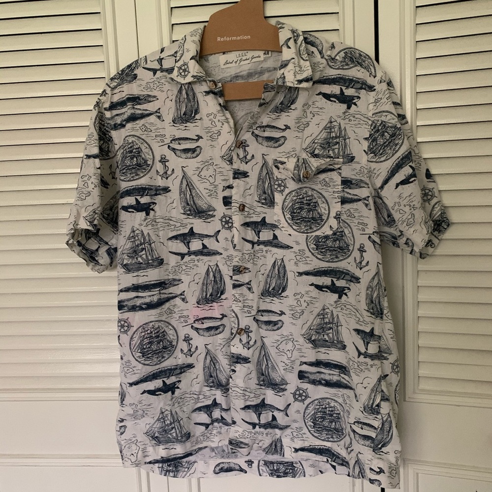 Nautical Print Short Sleeve Button Down Shirt